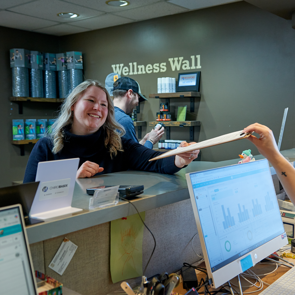 Female chiropractic patient first visit